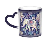 Boho Elephant Coffee Mug with Handle 11 Oz, Color Changing Cups In The Sky, Heat Sensitive Magic Funny Art Mug, Unique Coffee Tea Cup Porcelain Mugs Gift for Women Men Blue