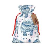 Boho Elephant print Drawstring Gift Bag for Wedding Party Birthday Unique Present Bag Reusable Canvas Bag,1 Piece M