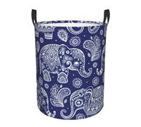 Boho Elephant Print Round Laundry Hamper Household Clothes Basket Daily Stylish Foldable Storage Bin