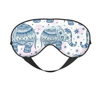 Boho Elephant Print Silk Sleep Mask with Adjustable Buckle Stylish Eye Mask for Women Travel Nap Shift Work Office