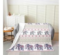 Boho Elephant Throw Blanket 40x50 Cute African Animals Exotic Mandala Flannel Blanket for Kids Teens Adults Ethnic Tribal Geometric Stripes Bed Blanket for Living Room