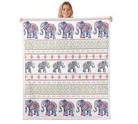Boho Elephant Throw Blanket Queen Cute African Animals Exotic Mandala Fleece Blanket for Kids Teens Adults Ethnic Tribal Geometric Stripes Bed Blanket for Living Room