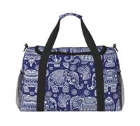 Boho Elephant Travel Tote Bag – Large Reusable Shopping Bag, Vacation Tote, Sports Duffel Bag with Adjustable Crossbody Strap, Black, One Size
