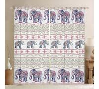 Boho Elephant Window Curtains 2 Panels 46Wx72L Cute African Animals Exotic Mandala Window Drapes for Kids Teens Adults Ethnic Tribal Geometric Stripes Curtains for Living Room