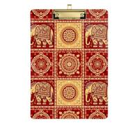 Boho Elephants Red Clipboard Writing Boards Cute Decorative Letter Size Clipboards with Low Profile Metal Clip for Women Men Office Supplies