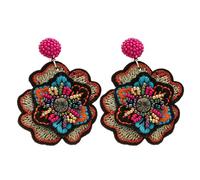 Boho Embroidered Flower Dangle Earrings for Women Colorful Beaded Crystal Statement Earrings Handmade Floral Drop Earrings Lightweight Bohemian Jewelry for Party Festival, L, Copper, No Gemstone