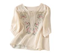 Boho Embroidered Tops for Women UK Casual Cotton Linen Blouses Summer Short Sleeve Bohemian Shirts Clothing Ladies Solid Color Elegant Comfy Casual Work Top