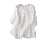 Boho Embroidered Tops for Women UK Casual Cotton Linen Blouses Summer Short Sleeve Bohemian Shirts Clothing Ladies Solid Color Elegant Comfy Casual Work Top