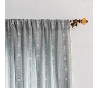 Boho Embroidery Striped Farmhouse Curtains - 84 Inch Long, 2 Panel Set, Blue Linen, Tassel, Semi-Blackout for Bedroom & Living Room (52" W x 84" L)
