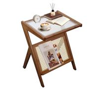 Boho End Table with Storage, Rattan Side Table for Living Room, Bedroom, Bedside, Small Wood Coffee Table, Farmhouse Accent Table