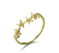Boho Engagement Ring, V Rings for Women Five-Pointed Star with Diamond 18.1K Yellow Gold Size X 1/2