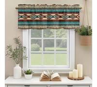 Boho Ethic Valances for Windows, Western Aztec Tribal Teal Brown Diamond Stripes Rod Pocket Valance Short Window Treatments Curtains for Kitchen Bathroom Bedroom Decor, 60 x 18 Inches