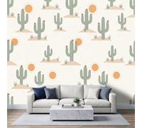 Boho Ethnic Photo Mural Wallpaper 450W x 315H cm, Nature Desert Botanical Cactus Sand Dune Sun Non-Woven Wall Art for Living Room Office Nursery - Tear-Resistant Terracotta Wallpaper Poster Decor