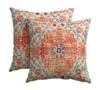 Boho Ethnic Pillow Covers 18x18 Inch Set of 2 Bohemian Rust Carpet Throw Pillows For Couch Burnt Orange Blue Teal Geometric Decorative Pillow Cases Farmhouse Home Decor For Couch Sofa Room Outdoor