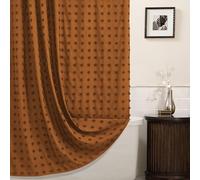 Boho Farmhouse Pumpkin Orange Shower Curtain Woven Fabric Shower Curtain, 72 x 72 Tufted Pleat Floral Puffs Textured Modern Farmhouse Minimalist Shower Curtain Set with Hooks for Bathroom