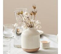 Boho Farmhouse Small Ceramic Vase for Pampas Grass & Flowers - 5.3 Inch Rustic White Vase, Centerpiece for Eucalyptus, Tiny Stems & Bouquets with Embossed Lines