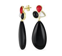 Boho Fashion Multi Color Geometric Cluster Accent Wire Wrap Gemstone Large Oval Pear Shape Red White Big Black Onyx Teardrop Drop Earrings For Women Yellow Gold Plated