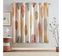 Boho Feather Blackout Curtains for Bedroom, Exotic Pattern Thermal Eyelet Drapes for Living Room, 46 x 90 Inch 2 Panels, Home Decoration - F797