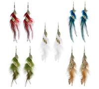 Boho Feather Earrings - Vintage Bohemian Ethnic Long Colourful Dangle Earrings Gift for Women