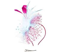 Boho Feather Headband Colorful Head Band Pom Poms Rainbow Hair Hoop Carnival For Women Wedding Flower Cocktail Mesh Feathers Hair Clip Tea Party Headband for Women Performance (Sky Blue, One Size)