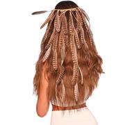 Boho Feather Headband Long Hippie Tassel PeacockFeather Fascinator Headpiece Hair Bands Headband Festival Indian Headdress Hair Accessories Bohemian for Women and Girls Carnival (Brown, One Size)