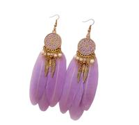 Boho Feather Leaf Dangle Earrings, Classic Ethnic Retro Temperament Chain Leaf Bead Tassel Earrings (Purple,12cm)