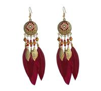 Boho Feather Leaf Dangle Earrings for Women Girls Gold Plated Long Ball Bead Leaf Fringe CZ Enamel Dreamcatcher Statement Charms Drop Dangling Fish Hook Stud Lightweight Antique Bohemian Festival