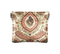 Boho Feather Print Coin Purse, Small Leather Clutch Wallet with Tassel Design, Compact Size 4.33x3.74 Inch, Cream Multi-Color Pattern