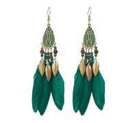 Boho Feather Tassel Dangle Earrings Geometric Teardrop, One Size, Feather