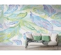 Boho Feather Wall Mural, Self Adhesive Wallpaper Peel and Stick, Hippie Style Abstract Home Decor Photo Wallpaper, Silk Cloth Wall Sticker for Living Room & Bedroom, 200x140 cm - M-994