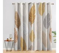 Boho Feathers Curtains Blackout, 90x90 Inch 2 Panels - Golden Silver Modern Pattern Black Out Curtains, Home Decor, 90 Drop Eyelet Window Drapes for Bedroom, Living Room GP#254