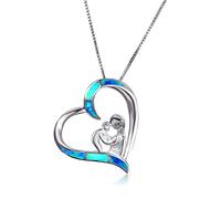 Boho Female Big Love Heart Pendants Necklaces White Blue Fire Opal Necklace Vintage Rose And Gold Mom Baby Necklaces For Women