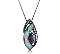 Boho Female Big Pendants Necklaces White Blue Fire Opal Necklace Vintage Black Gold Wedding Necklaces For Women