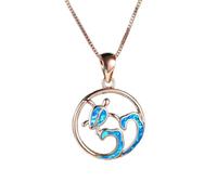 Boho Female Blue Opal Pendant Cute Silver Color Chain Necklaces For Women Luxury Wave Turtle Wedding Necklace