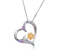 Boho Female Blue White Fire Opal Necklace Cute Big Flower Heart Pendants Silver Color Necklaces For Women