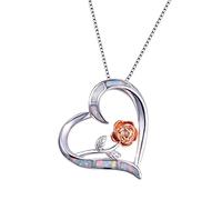 Boho Female Blue White Fire Opal Necklace Cute Big Flower Heart Pendants Silver Color Necklaces For Women