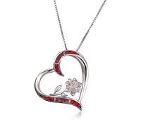 Boho Female Blue White Fire Opal Necklace Cute Big Flower Heart Pendants Silver Color Necklaces For Women