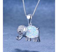 Boho Female Elephant Animal Pendant Necklace Fashion Silver Color Necklaces For Women Boho Blue White Fire Opal Necklace