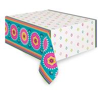 Boho Fiesta Rectangular Plastic Table Cover (137cm x 213cm) - Vibrant & Colorful Design Party Essential - Perfect for Outdoor, Indoor, Birthday, Wedding - 1 Pc