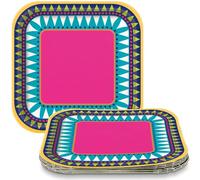 Boho Fiesta Square Dessert Plates(17cm) - Vibrant Colors & Unique Design Party Plates | Perfect for Celebrations, Picnics & More - 10ct, Nylon/a