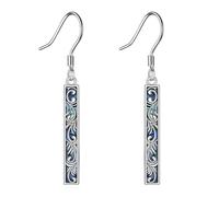 Boho Filigree Bar Earrings Sterling Silver Abalone Shell Long Dangle Earrings Bohemian Jewelry Gift for Women