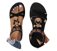 Boho Flat Sandals For Womnen - Summer Comfortable Beach Sandal With Ethnic Beade Retro Roman Non-Slip Sole Casual Sandals Lightweight Bohemian Sandal Fashion Leisure Shoes For Seaside Vacation