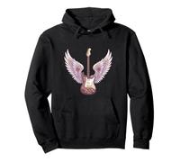 Boho Floral Acoustic Guitar Wings 80s Rock And Roll Music Pullover Hoodie