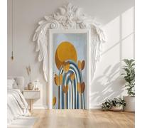 Boho Floral Arch Plants Botanical Color Line Sun Door Sticker 95x215 cm, Abstract Geometric Minimal Door Wallpaper, Self-Adhesive Decals Waterproof PVC Stickers for Bedroom Office Decor