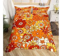 Boho Floral Bedding Set Single Retro Groovy Flowers Duvet Cover 60S 70S Hippie Flower Power Comforter Cover For Kids Girls Women Groovy Natural Garden Botanical Quilt Cover 1 Pillow Case Orange Brown