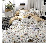 Boho Floral Bedding Set Yellow Flower Duvet Cover Blue Red Blossom Comforter Cover Botanical Country Garden Leaf Branch Quilt Cover for Kids Girls boys Women Room Decor King Size,White Brown