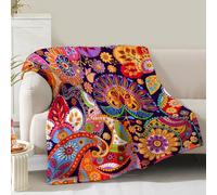 Boho Floral Blanket Gifts for Women Mom Girls Wife Birthday Christmas Valentine Present Bohemian Colorful Flower Theme Rustic Decor Bedroom Living Room Couch Sofa Kids Adult Soft Flannel Throw 60"x50"