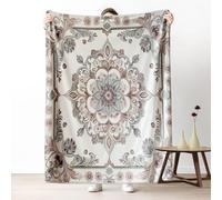 Boho Floral Blanket Queen Warm, Mandala Flower Throw Blanket 78x86 Inch, Vintage Aesthetic Microfiber Blanket Cozy Lightweight for Bedroom Sofa Camping Travel Child Home Decor