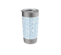 Boho Floral Blockprint Pattern in Light Blue Stainless Steel Insulated Tumbler