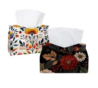 Boho Floral Botanical Flowers Tissue Box Cover Rectangular Leather Tissue Holder Decorative Facial Tissue Paper Cover Case Organizer for Bathroom Car Desk Living Room Home